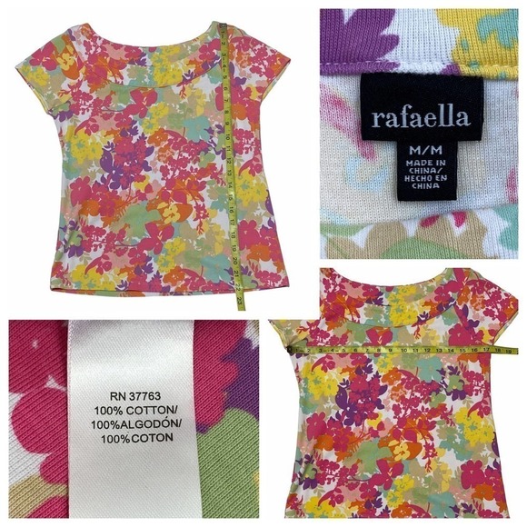 RAFAELLA Allover Multicolored Floral Print Short Sleeve T-Shirt Blouse - Picture 11 of 11